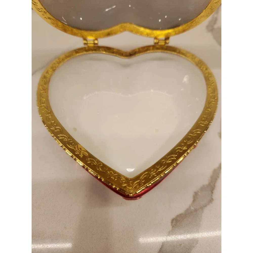 Vintage Christopher Radko Red Gold Glitter‎ Heart Hinged Trinket Box Jewelry Box